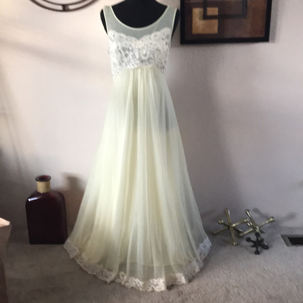 Vintage 60s Chiffon Layered Full Sweep Long Maxi Nightgown Slip Dress Lingerie